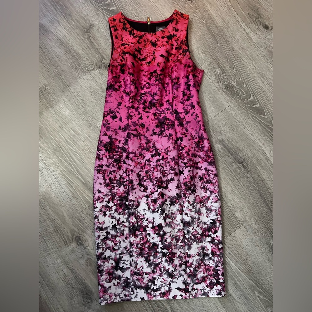 Vince Camuto Pink and Black Floral Midi Dress